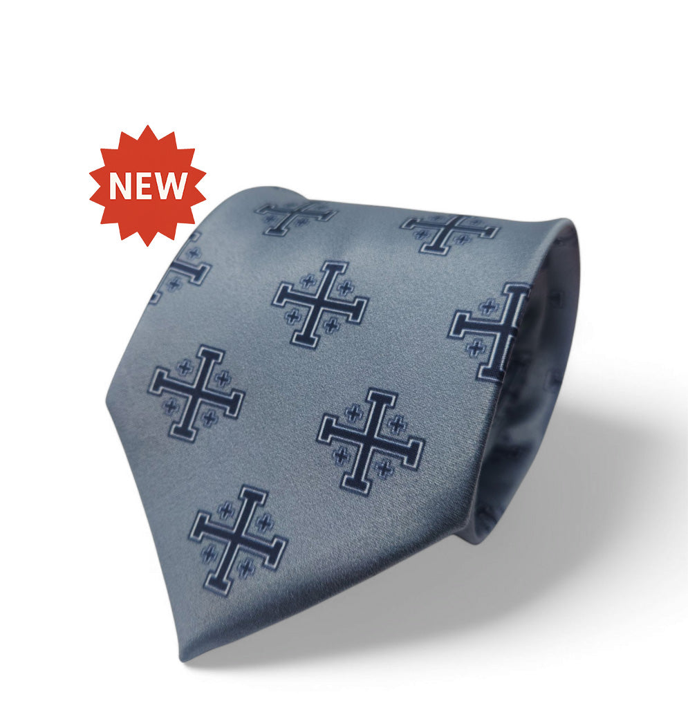 Blue and white Jerusalem Cross Necktie mockup rolled