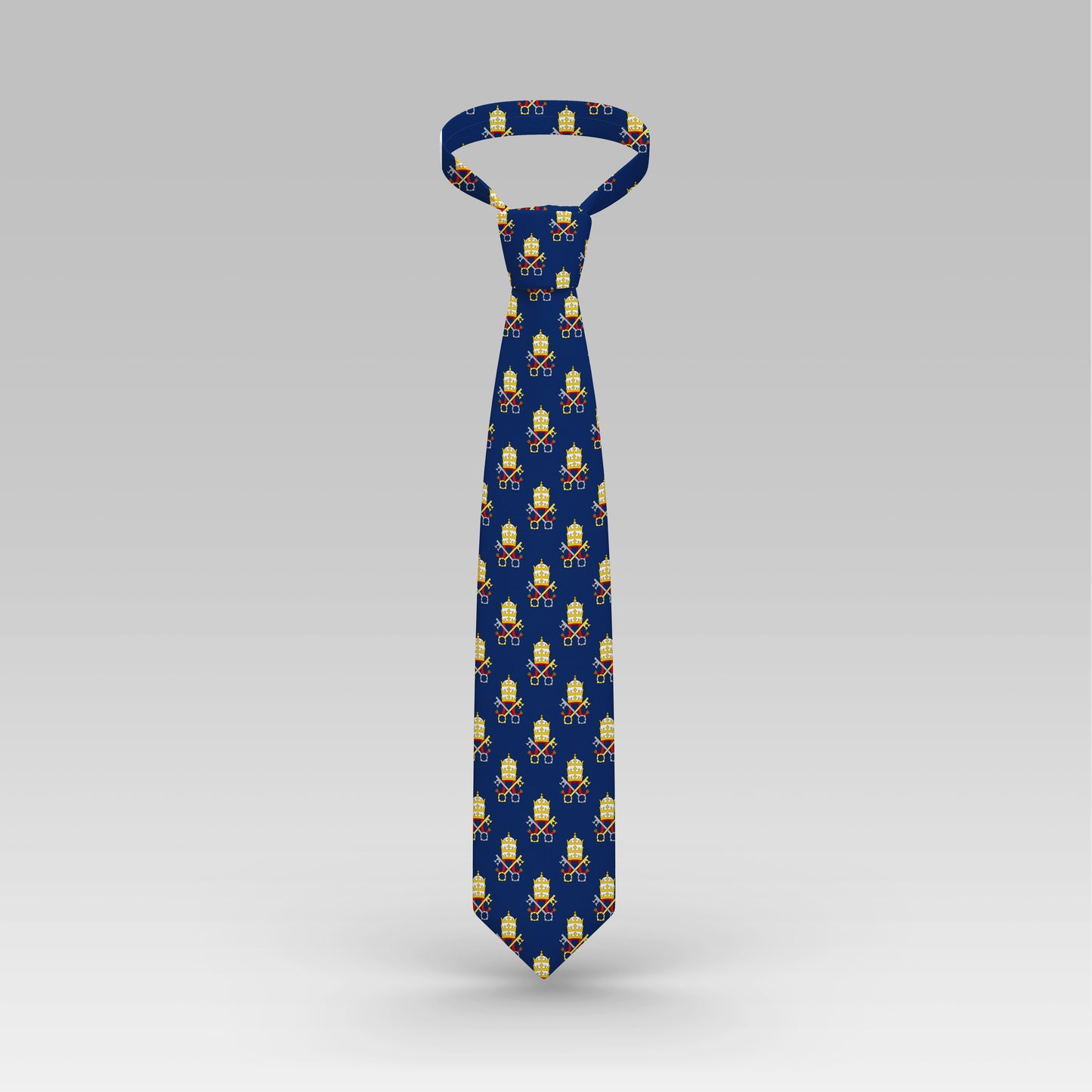 Proselyties Papal Tiara and Keys Navy Catholic necktie full view.