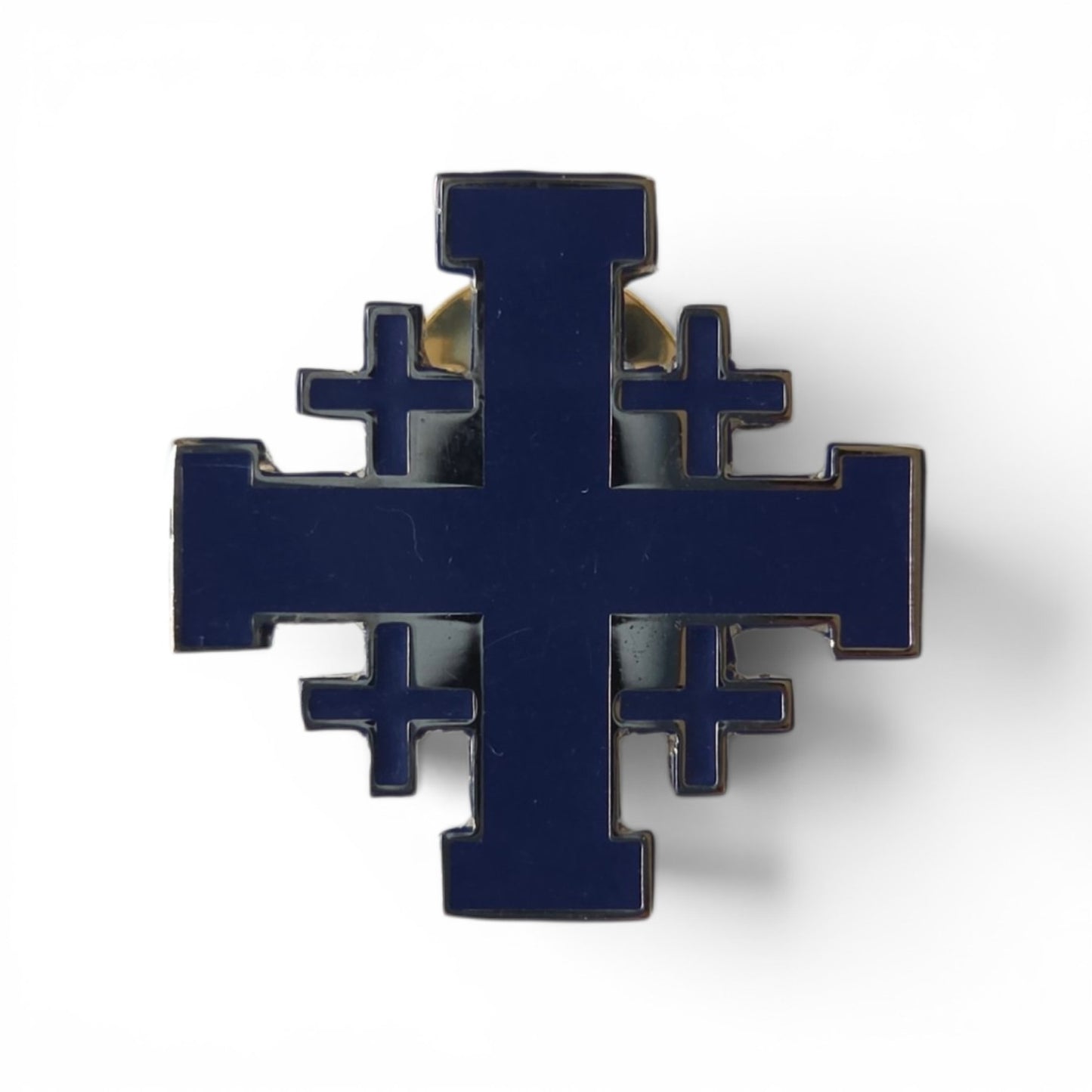 blue Jerusalem cross lapel pin