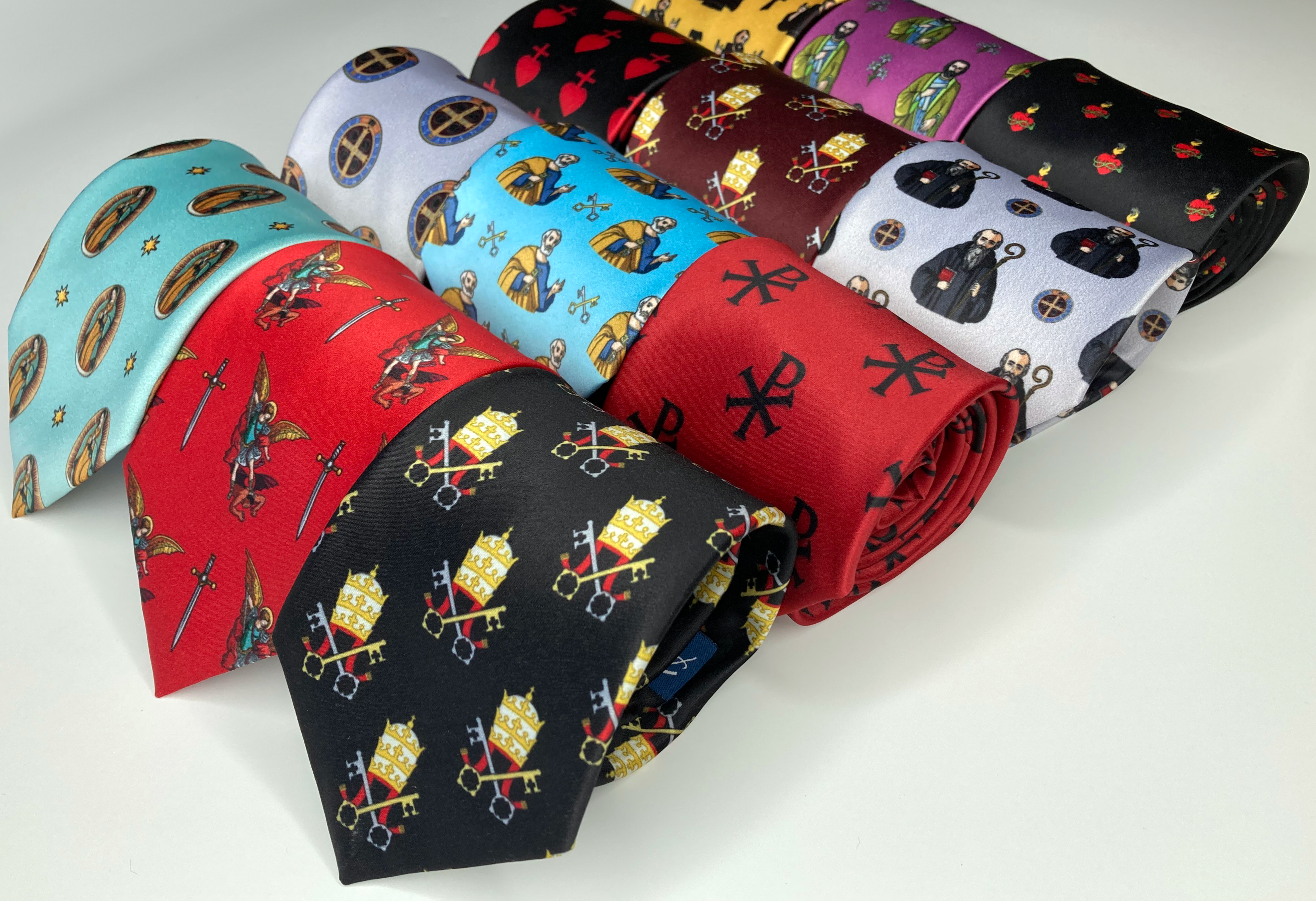 collection of men's Catholic neckties.