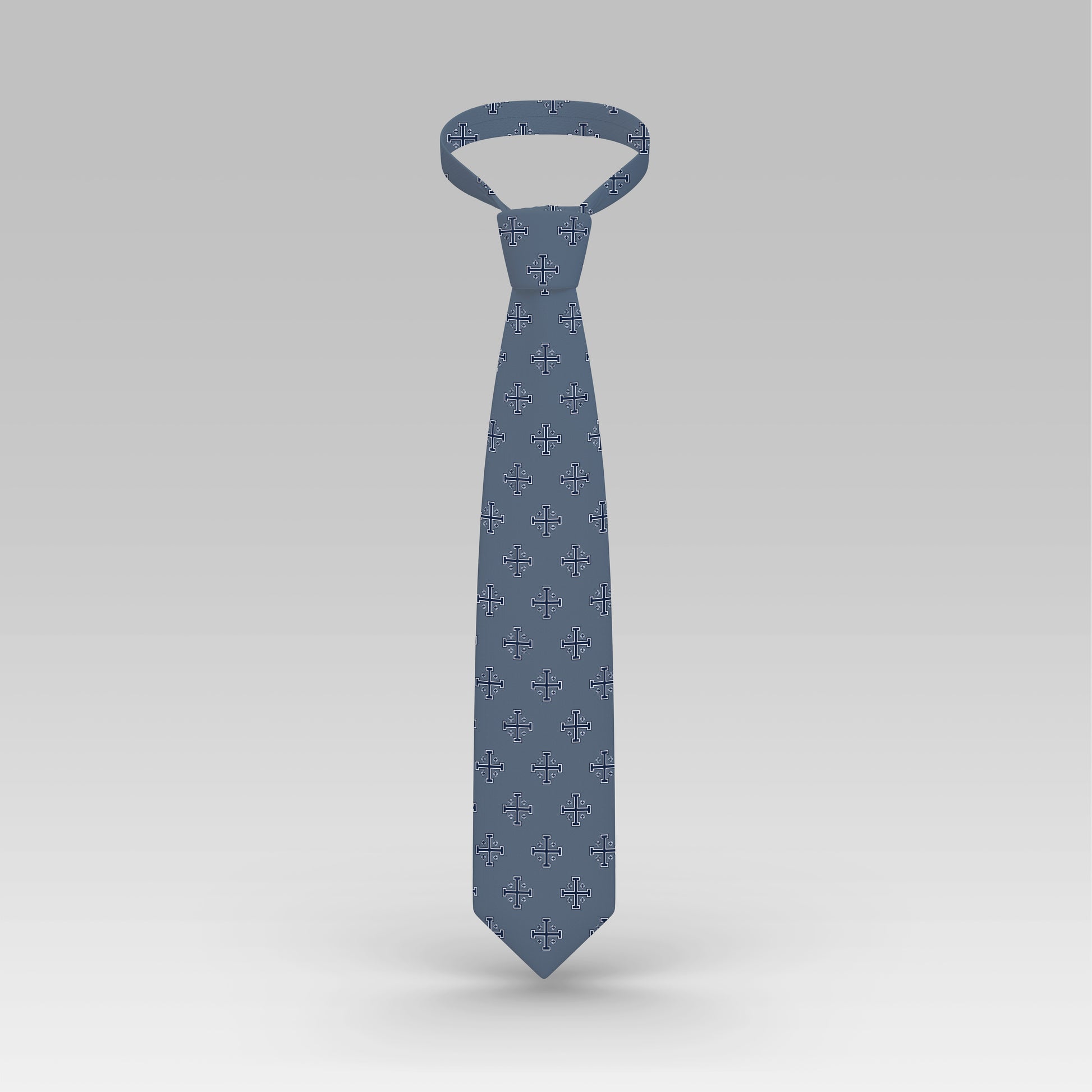 Blue and White Jerusalem Cross Necktie mockup 