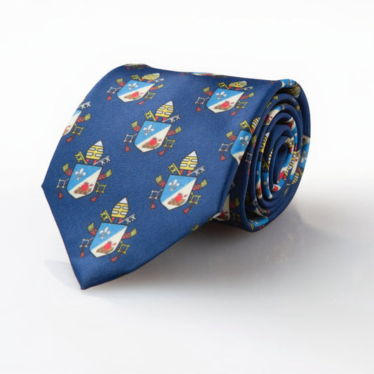Pope Leo XIV Navy necktie with repeating papal coat of arms pattern, rolled product