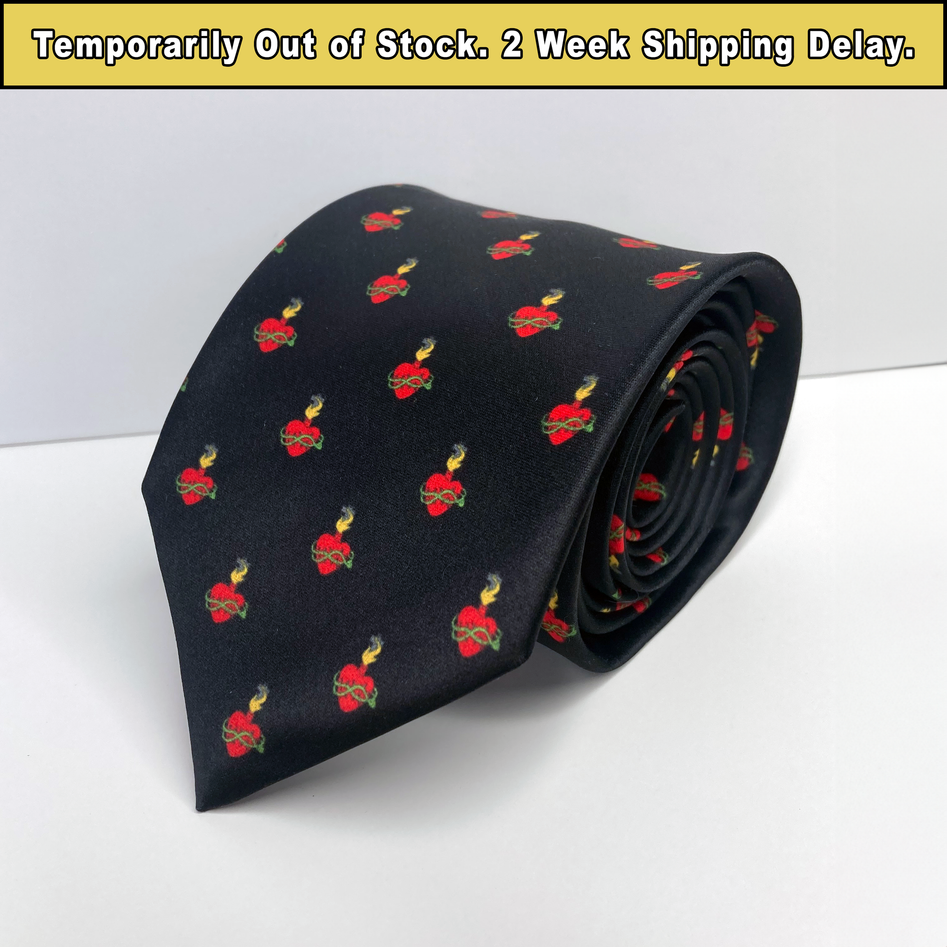 Proselyties Sacred Heart Catholic necktie rolled up view.