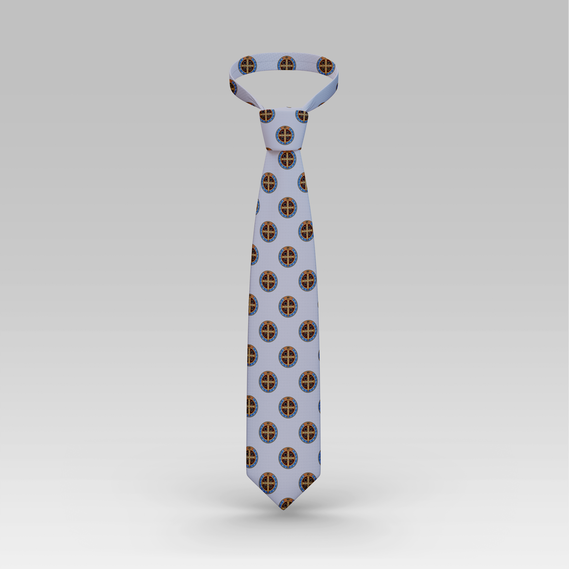 Proselyties St. Benedict medal Catholic necktie front view.