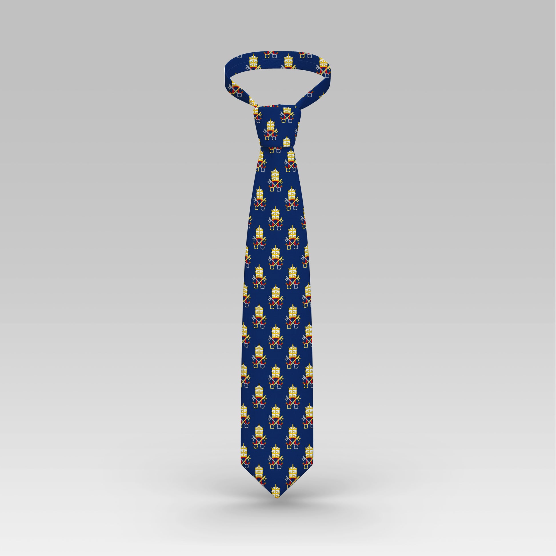 Proselyties Papal Tiara and Keys Navy Catholic necktie full view.