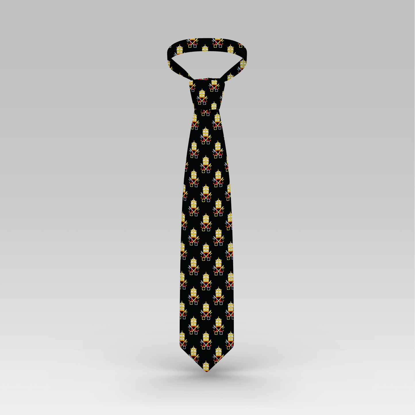 Proselyties Papal Tiara and Keys Black Catholic necktie front view