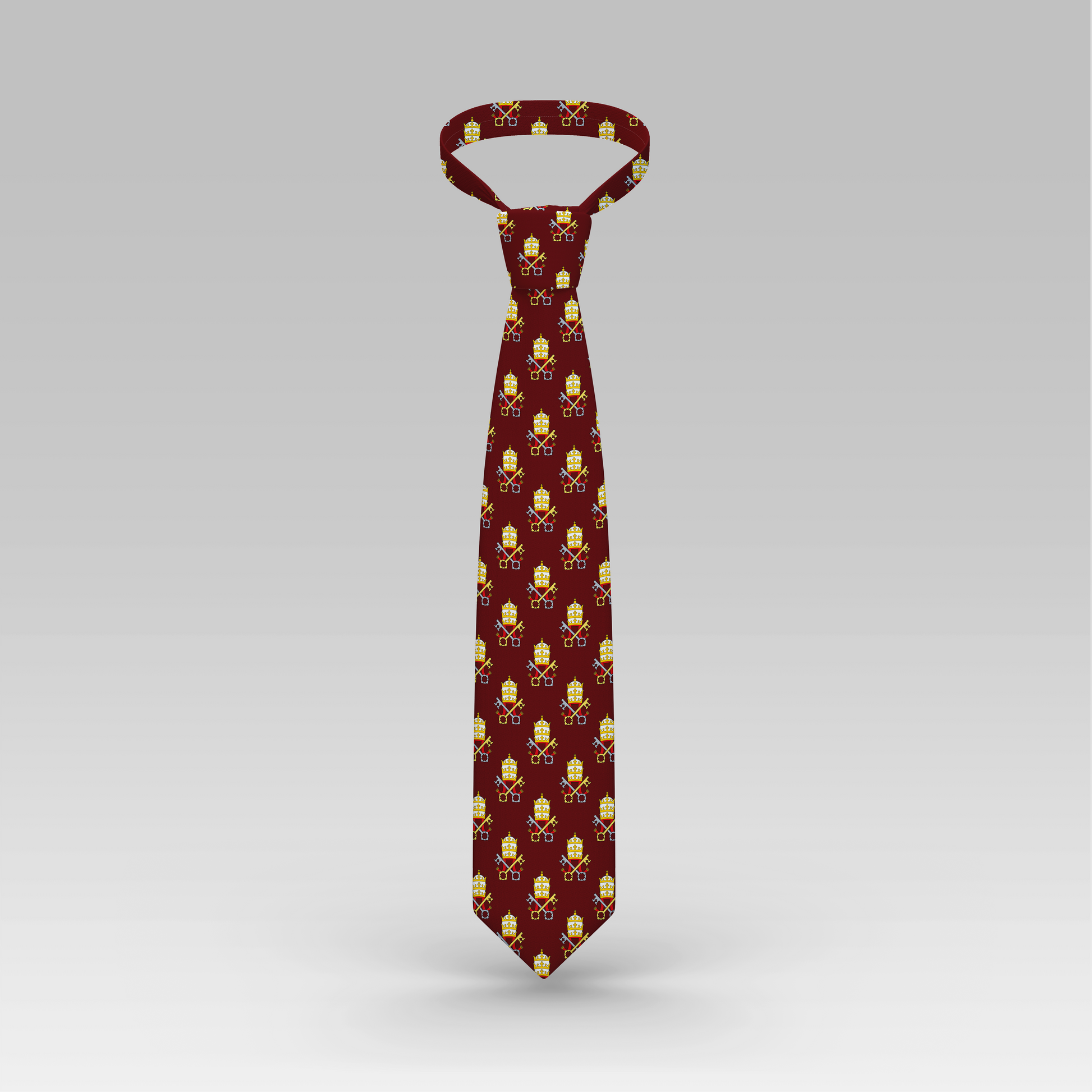 Proselyties Papal Tiara and Keys maroon Catholic necktie front view.