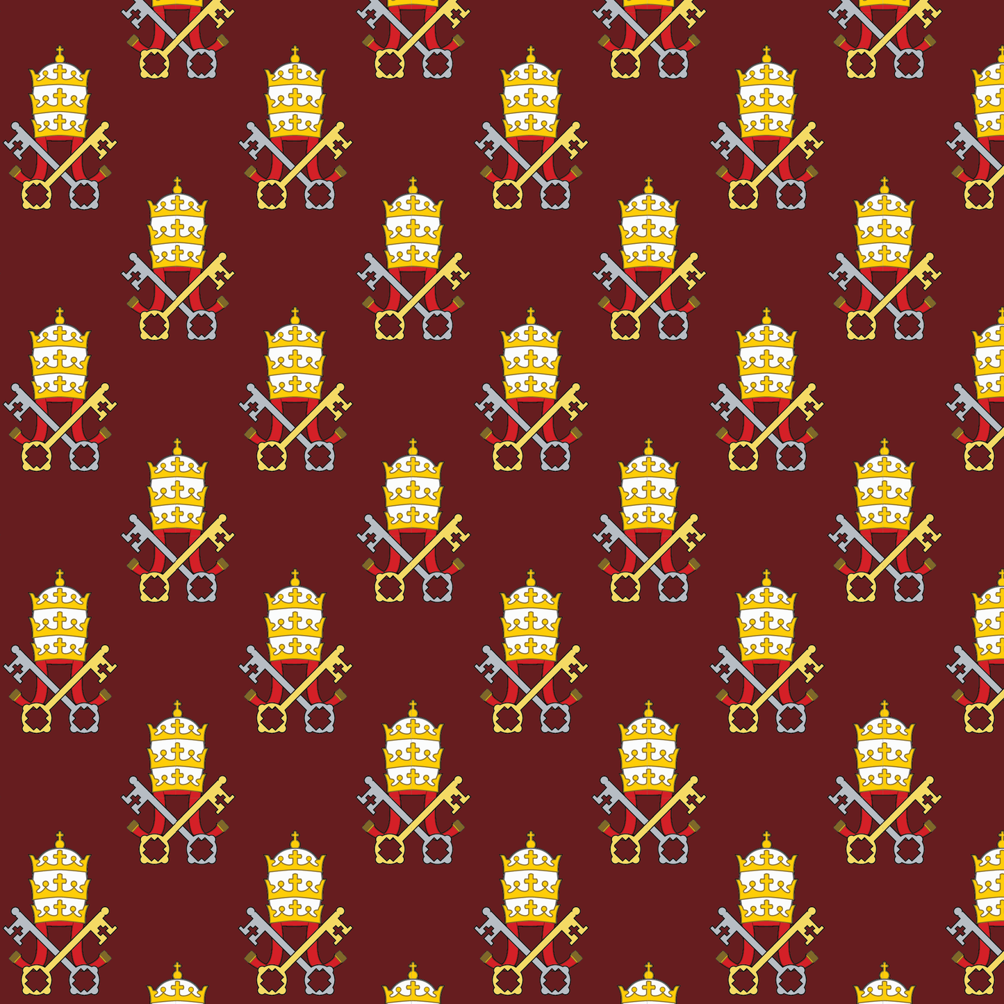 Proselyties Papal Tiara and Keys maroon Catholic necktie pattern.