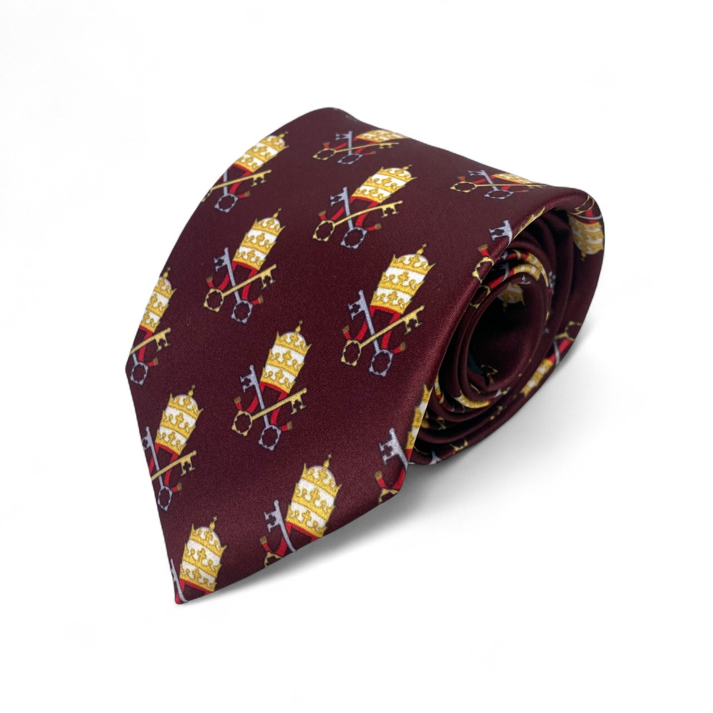 Papal Tiara and Keys Necktie Maroon