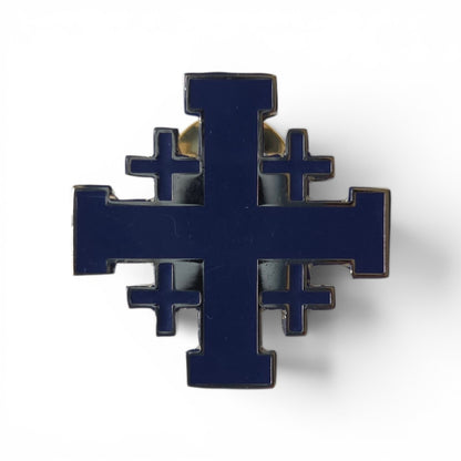 blue Jerusalem cross lapel pin