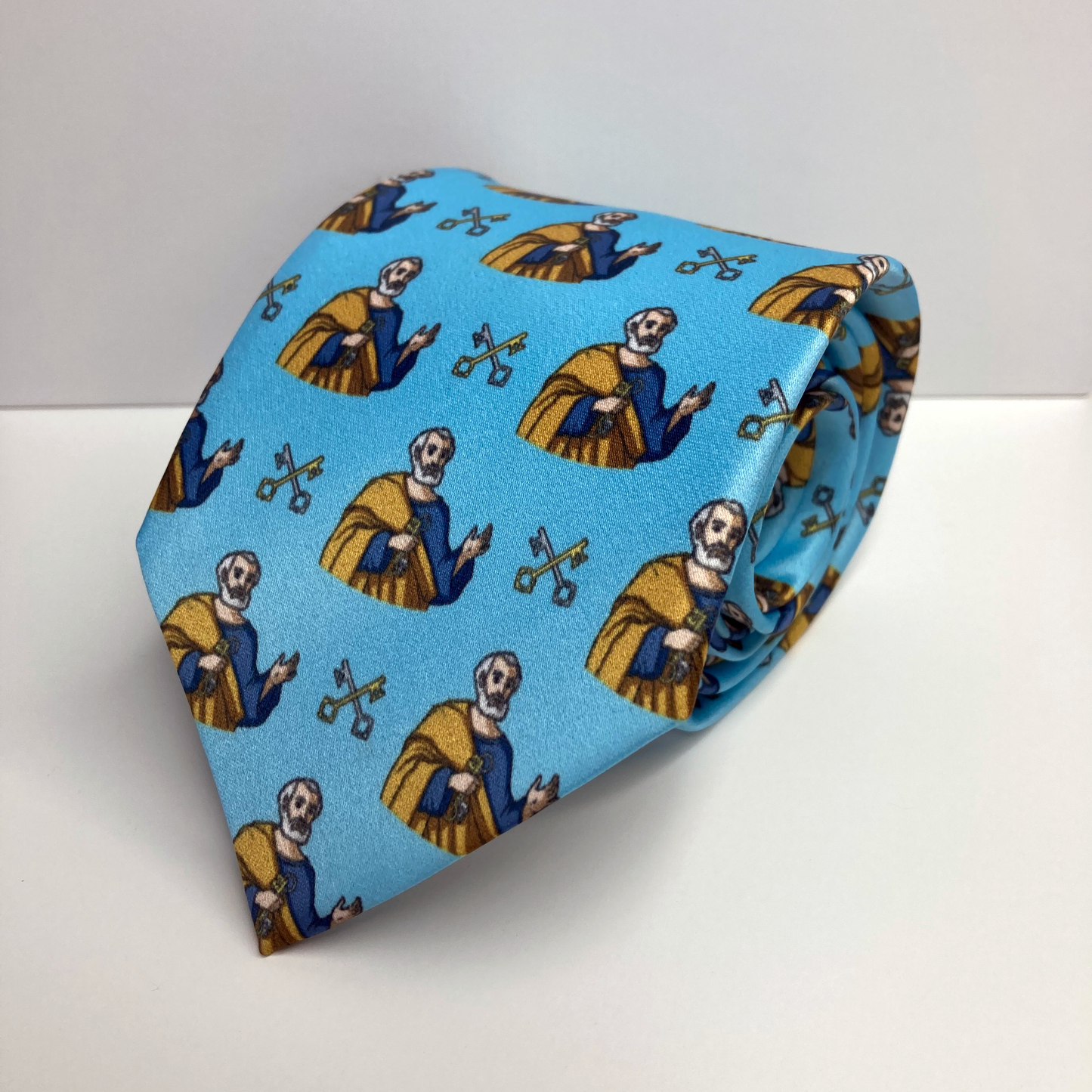 Proselyties St. Peter Catholic necktie rolled up view.